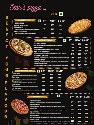 Star's Pizza menu 