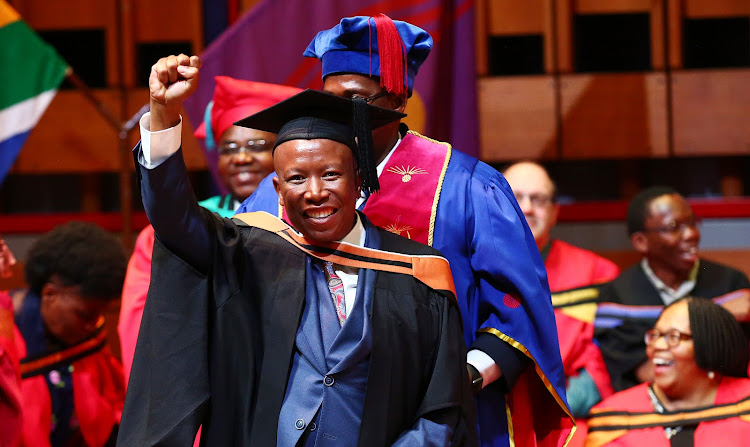 EFF leader Julius Malema smiles after graduating with a BA honours degree in philosophy from Unisa.