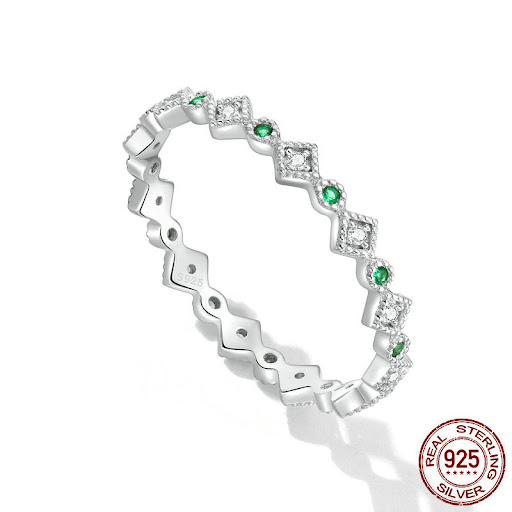 Title 1, Sterling Silver S925 Simple Green Zircon Diamon...