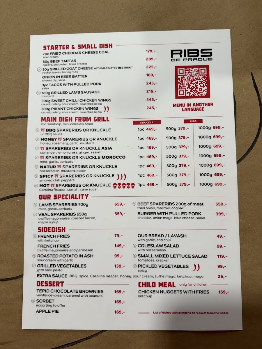 Ribs of Prague gluten-free menu