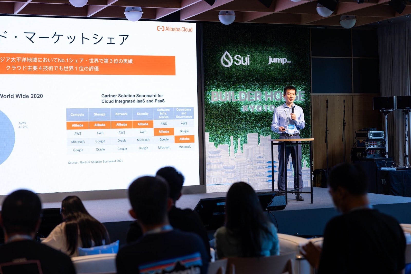 An Alibaba representative gives a presentation about cloud services