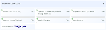 CakeZone menu 