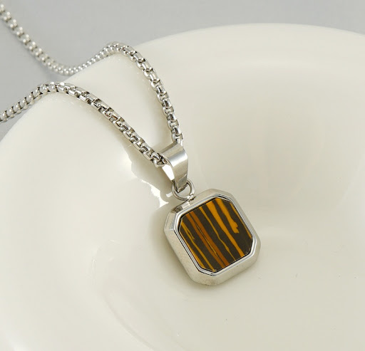 Title 3, Titanium Steel Hip-hop Turquoise Square Pendant...