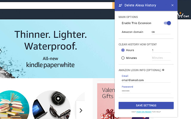 Automatically delete Amazon Alexa history chrome extension