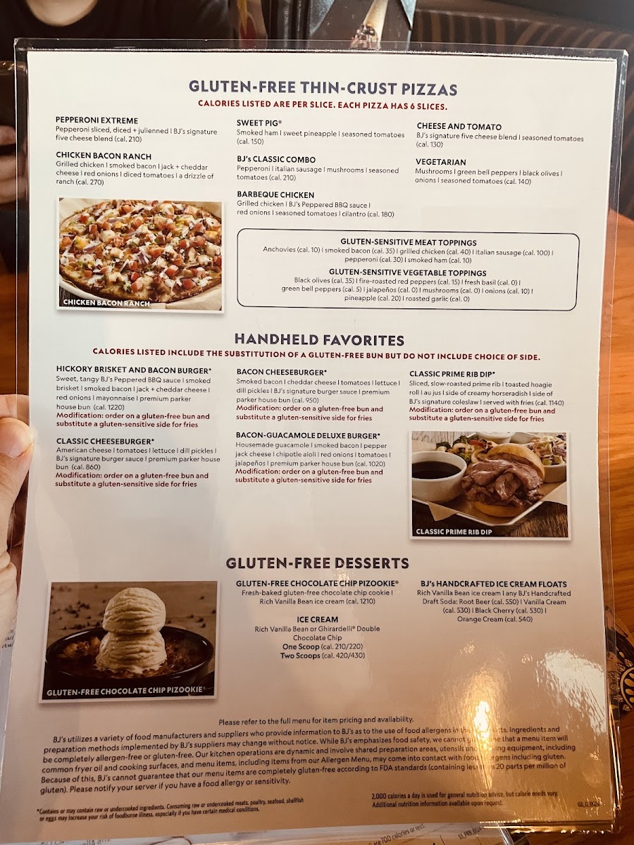 BJ's Brewhouse gluten-free menu