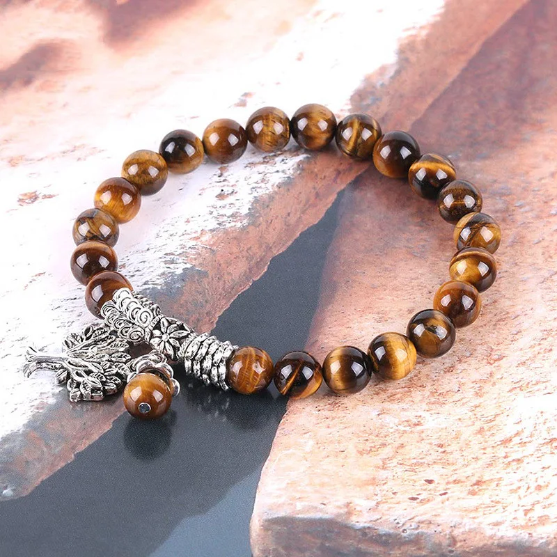 Bracelet Arbre de Vie en Pierre Naturelle Simple, un bijou élégant pour l'équilibre et la bonne énergie, design minimaliste et naturel.