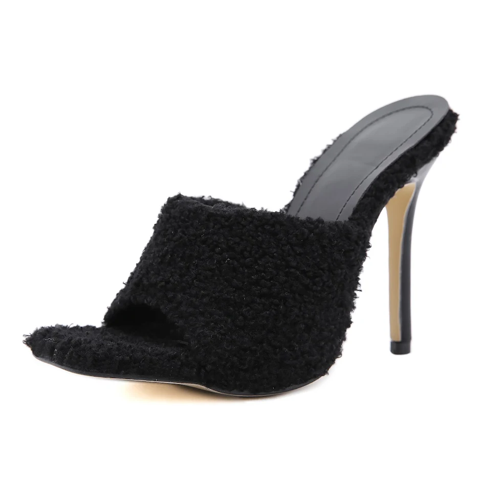 Square Head Hairy Drag High-Heeled Sandals and Slippers. Embrace comfort and bold style with these unique footwear optio