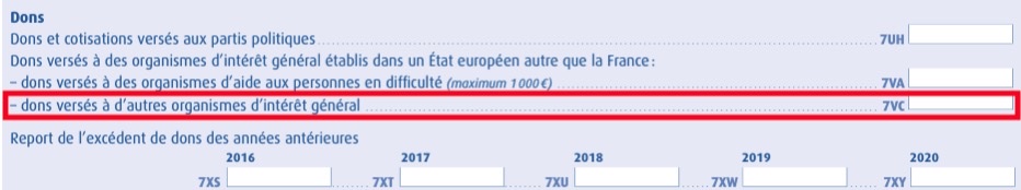 Case 7VC : Dons versés aux organismes d’intérêt général