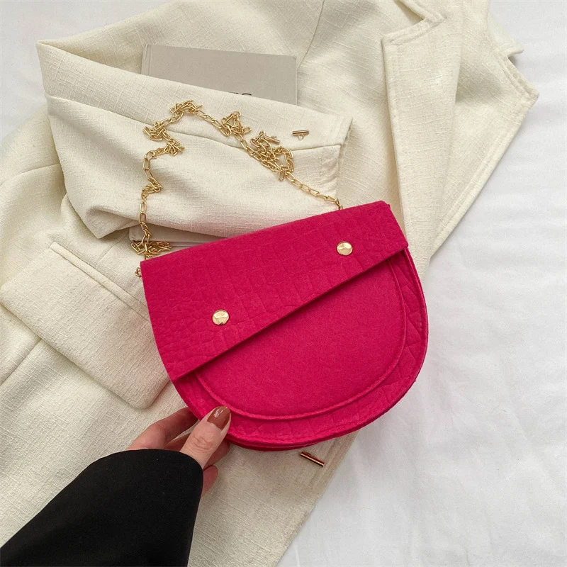 Lässige Filz Umhängetasche in Unifarbe für Damen, One-Shoulder Crossbody Bag, Sattel Design, ideal für Alltag & Ausflüge