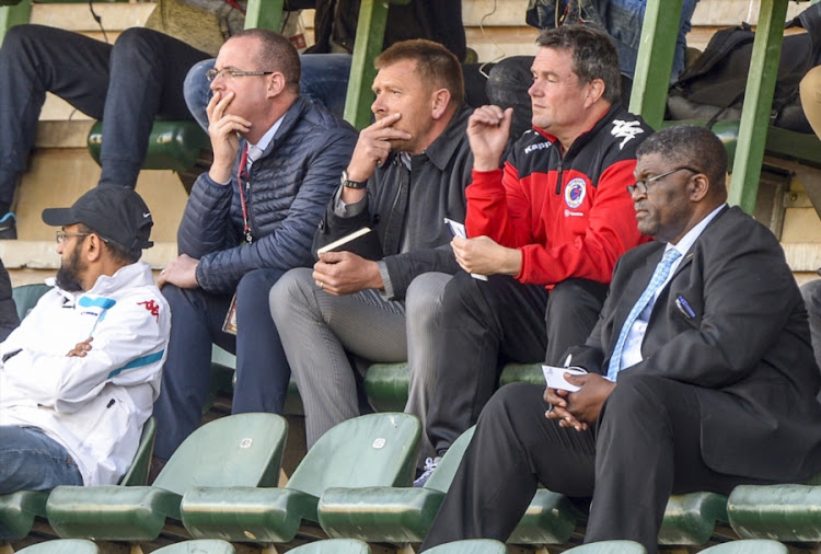 SuperSport United head coach Eric Tinkler sitting in the stands during the CAF Confederation Cup match against CF Mounana at Lucas Moripe Stadium on July 08, 2017 in Pretoria, South Africa.