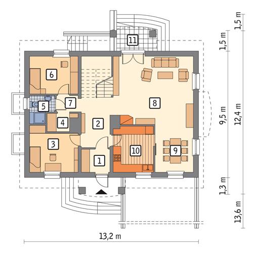 Nasz dom - wariant II podpiwniczony - M31b - Rzut parteru