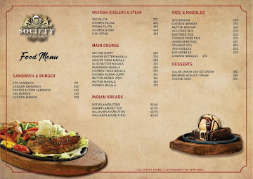 Society BLR Pub menu 