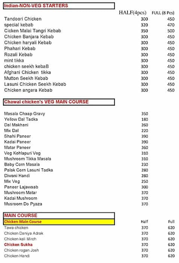 Chawla Chicken Social menu 