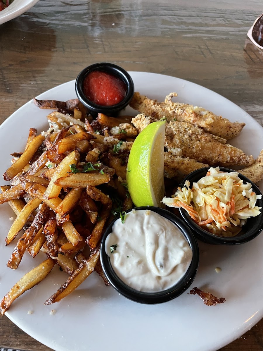 Fish and chips with truffle fries upgrade