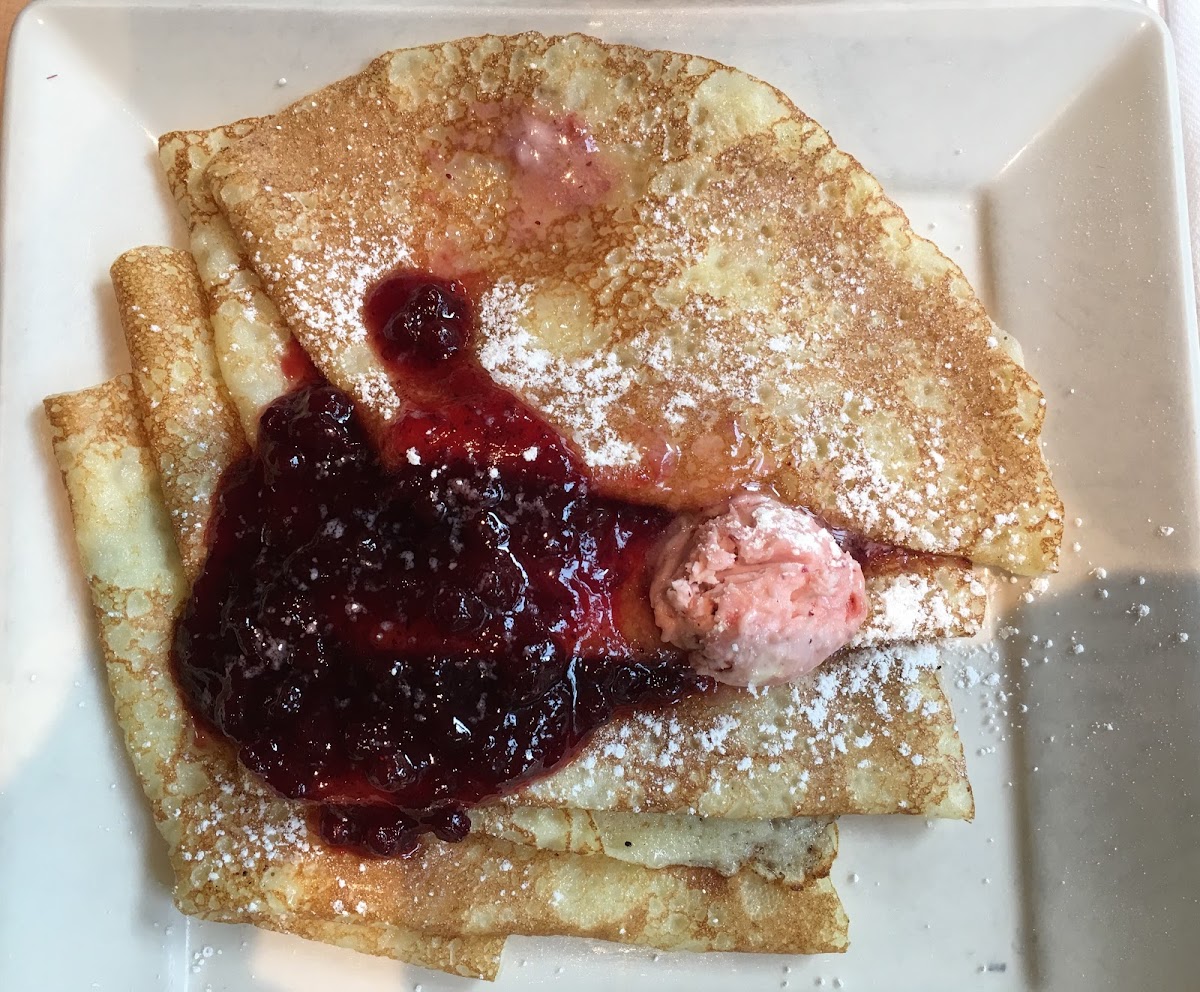 Gluten Free Swedish Pancakes with Lingonberry Butter and Lingonberries.