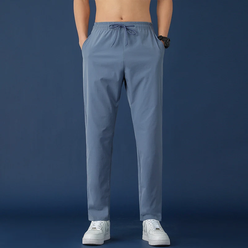 Calças de seda gelo masculinas finas esportivas casuais leves e respiráveis perfeitas para atividades físicas e uso diário, ótimo conforto.