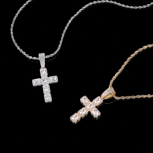 Title 1, Rock Sugar Cross Pendant Large Zircon Necklace ...