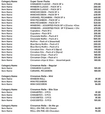Cinnabon menu 