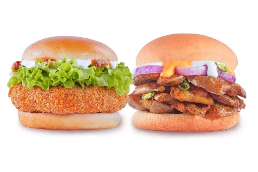 Spicy Aloo Crunch Burger + Spicy Paneer Delight Burger