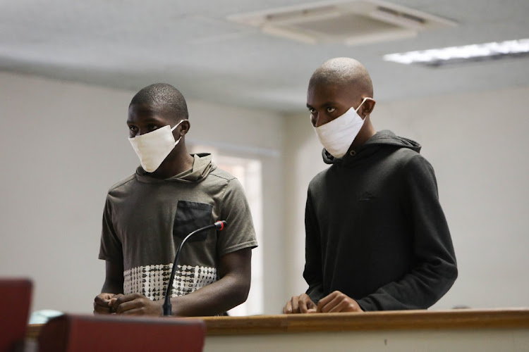 Mukhethwa Goodman Magoma and Engetelo Advice Sambo appear in the dock at the Vuwani magistrate's court in Limpopo.