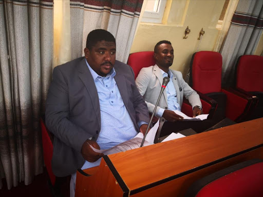 Lamu Finance, Budget and Appropriations Committee chairman Azhar Mbarak (left) during a session at the assembly on Friday, January 25, 2019. /CHETI PRAXIDES