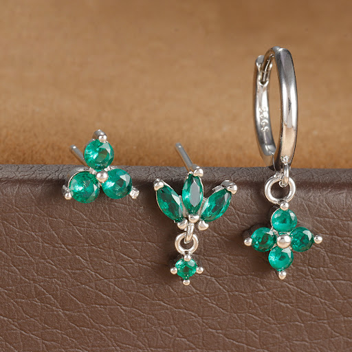 Title 3, Zircon Ear Studs Copper Plated 18K Real Gold Ge...