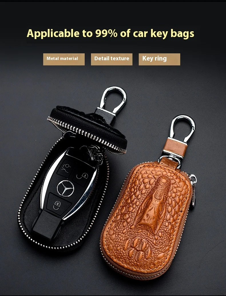 Title 10, Cowhide Car Key Case Men and Women Genuine Leat...
