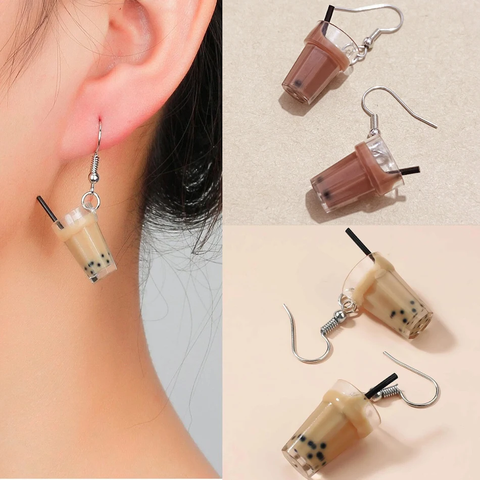 Ins Style schattige fashion parel melk thee drank koffie stud oorbellen voor dames. Trendy sieraden.