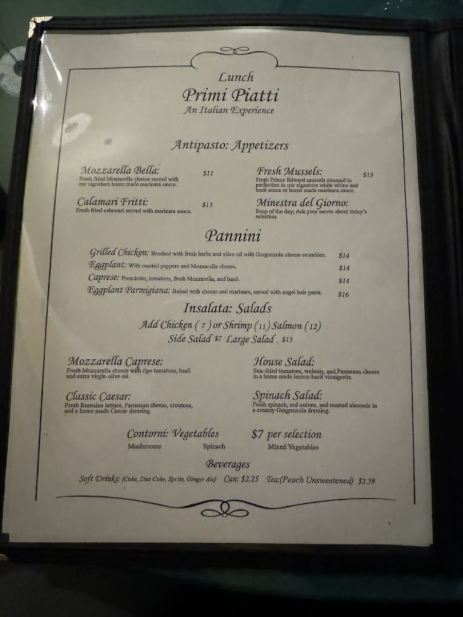 Primi Piatti gluten-free menu