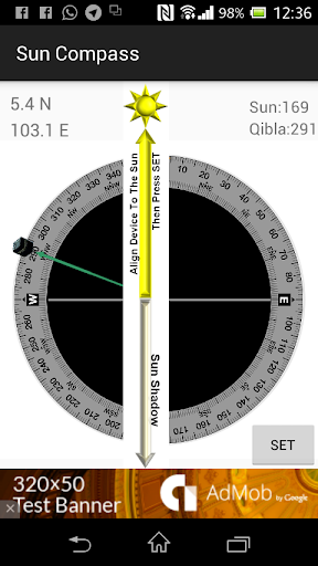 Sun Compass with Qibla angle