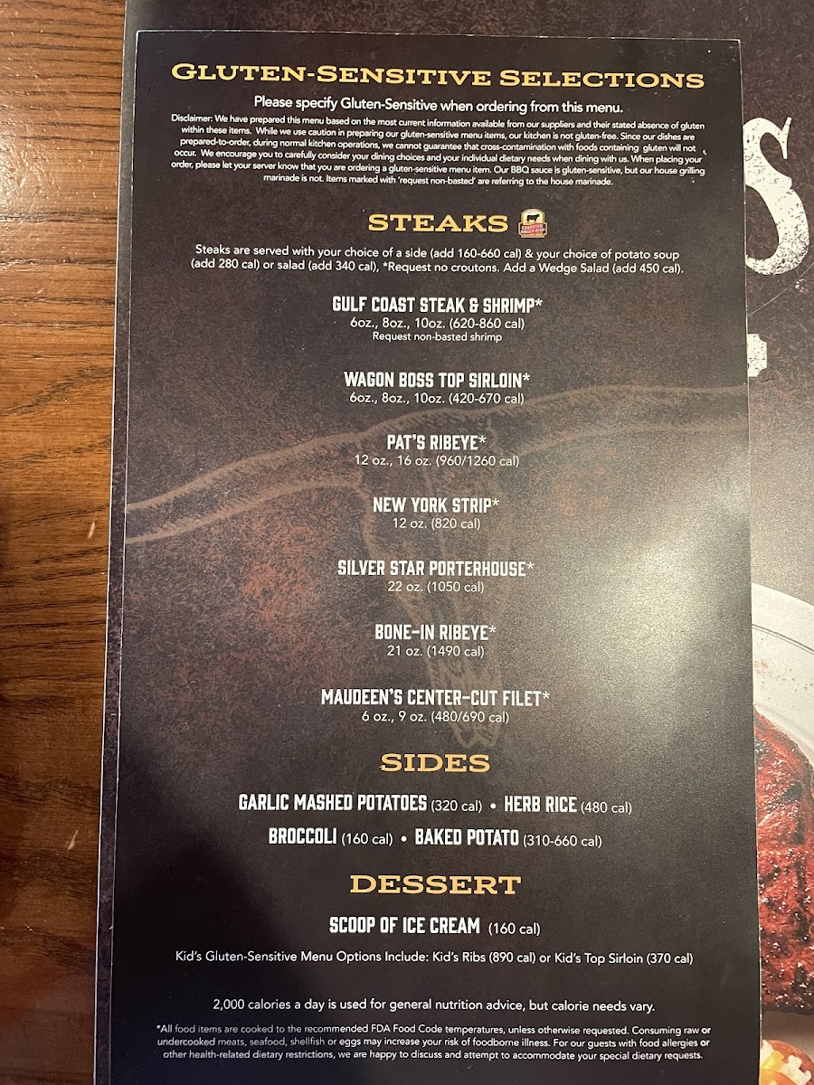 Saltgrass Steak House gluten-free menu