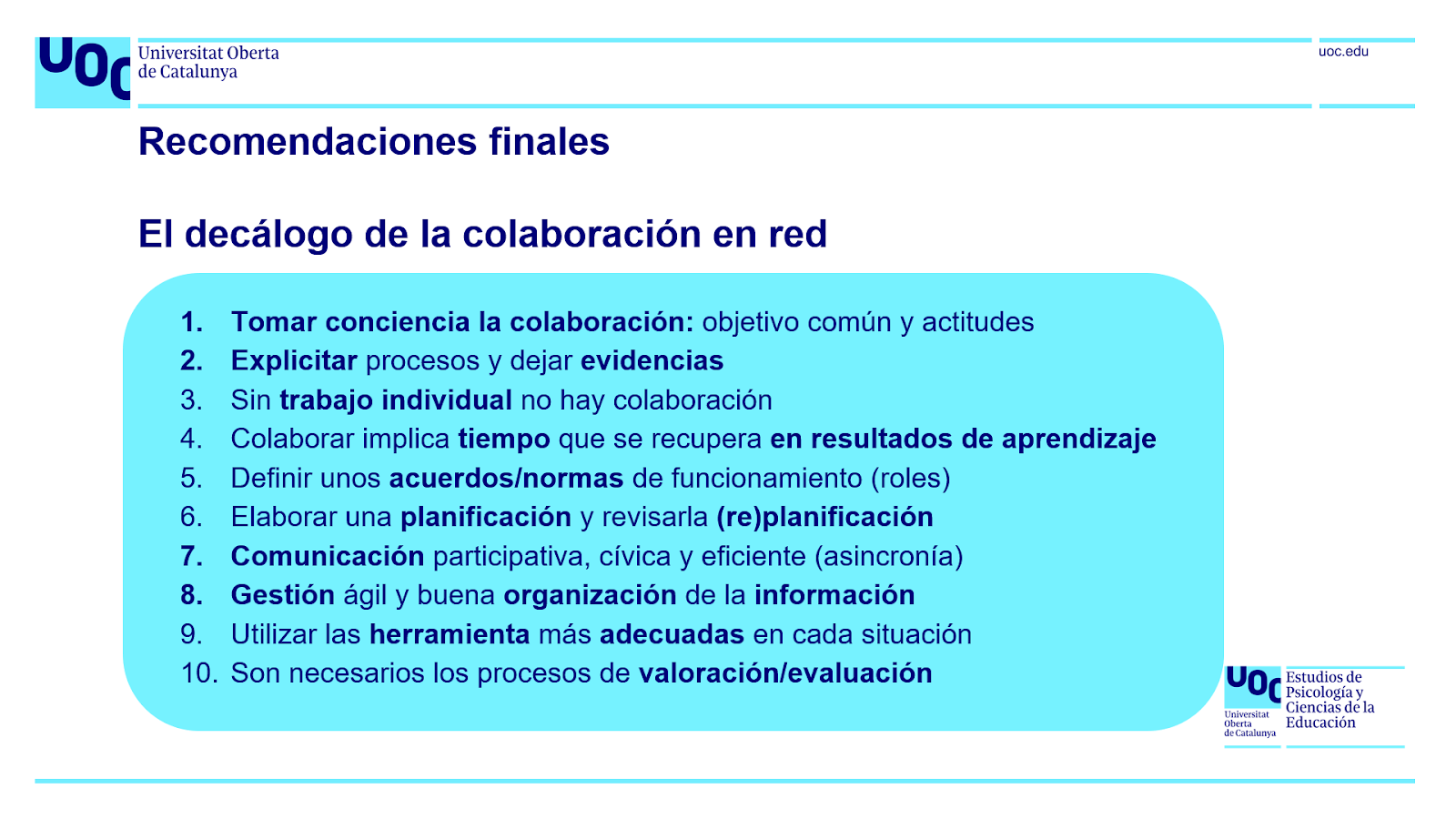 Decàleg de la col·laboració en xarxa.