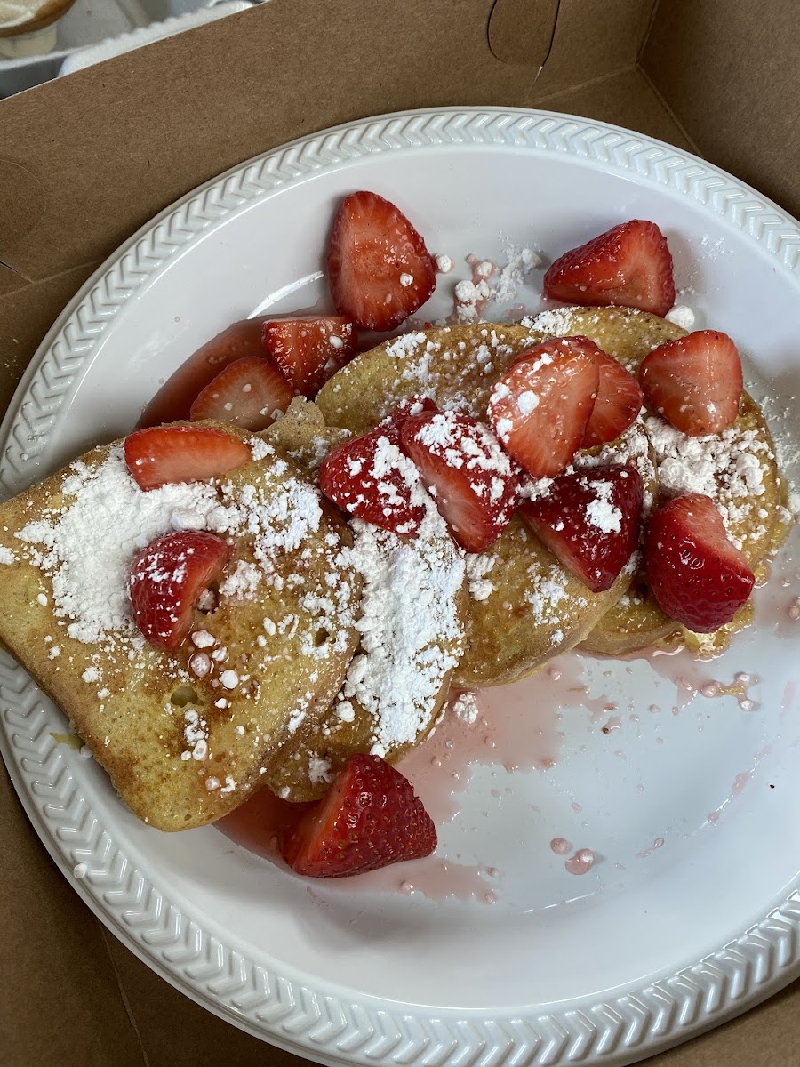 french toast with strawberry syrup & fresh strawberries