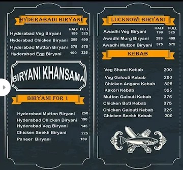 Biryani Khansama menu 