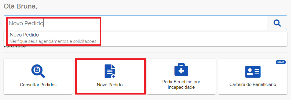 Novo pedido no Meu INSS.