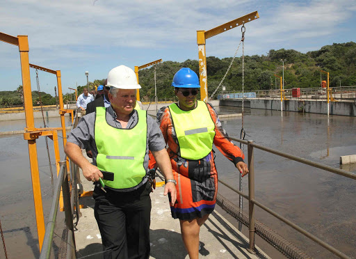 CONCERNED: Water and Sanitation minister Nomvula Mukonyane with Greg Benito, BCM’s senior technician, during the tour at the East Bank water treatment plant Picture: MICHAEL PINYANA