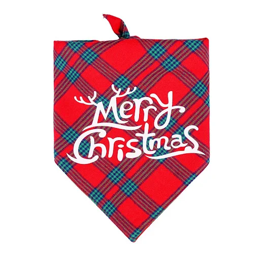 Sucado Dog Bandana Merry Christmas Red Green Plaid Scarf Triangle Bibs Kerchief Accessories Santa Snowman for Medium Lar