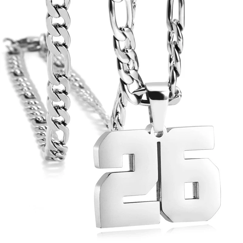 Collier Sport Numérique en Acier Inoxydable pour Athlètes Inspiré des Équipes de Baseball, Basket et Football