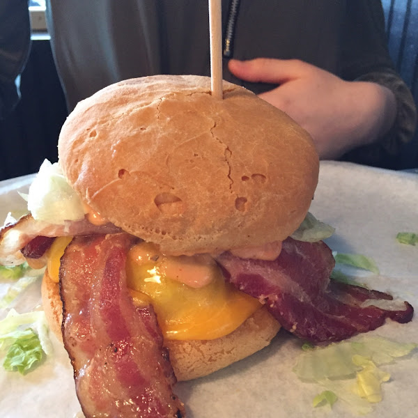 Bacon cheddar burger on gluten free bun