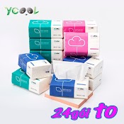 Giấy Lụa Giấy Ăn Ycool Khăn Giấy Rút Đa Năng Thùng 24 Gói 300 Tờ/4 Lớp Giấy Trắng Tự Nhiên