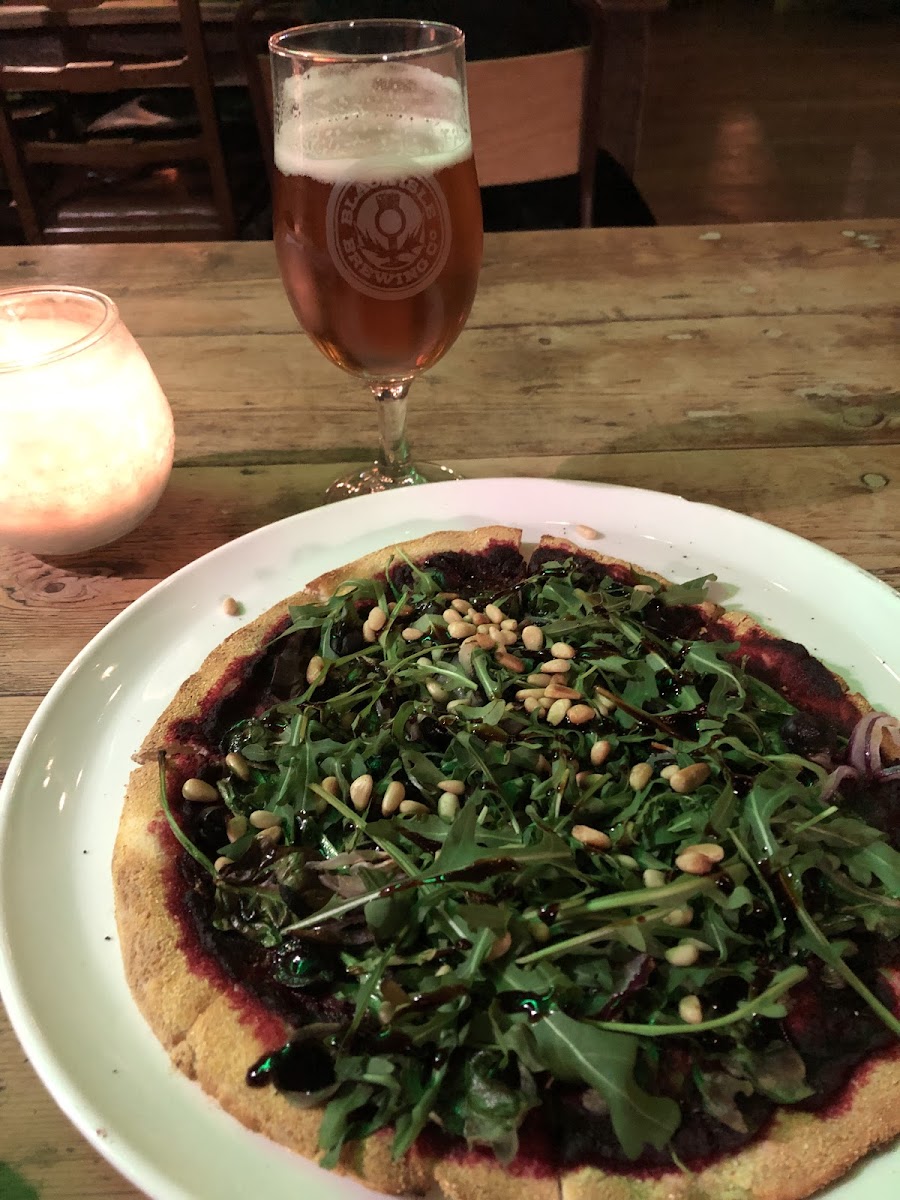 Vegan pizza and beer