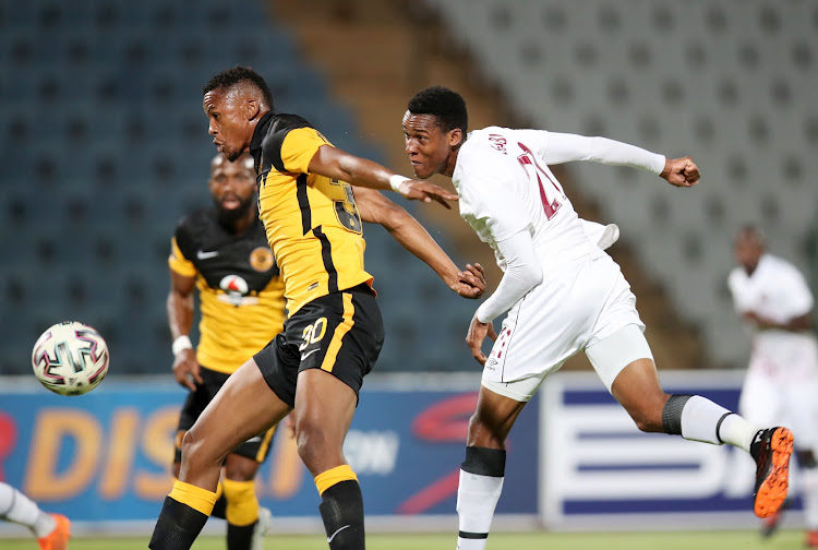 Siyabonga Ngezana of Kaizer Chiefs is challenged by Sammy Maphoko Seabi of Swallows during the DStv Premiership match between Swallows and Kaizer Chiefs at Volkswagen Dobsonville Stadium on November 24 2020.