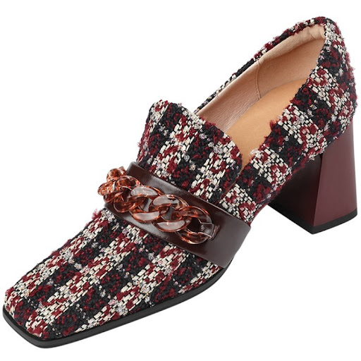 Title 2, Womens Retro Square Toe Plaid High Heels, a st...