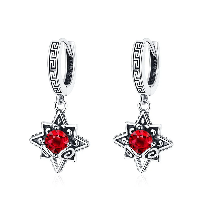 Title 6, Boucle doreille pendant Six Star en argent 925...