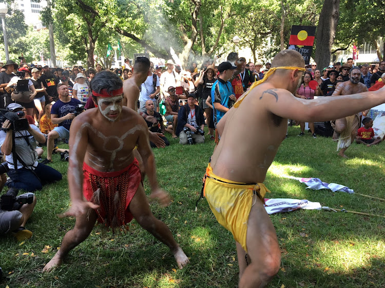 People demonstrate during Australia Day in Sydney, January 26, 2019.