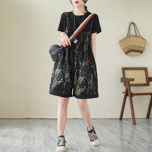 Title 3, Oversized Printed Denim Strap Pants – Comfortab...