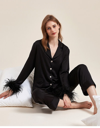 Title 3, Removable Feather Ice Silk Pajamas Women Ostric...