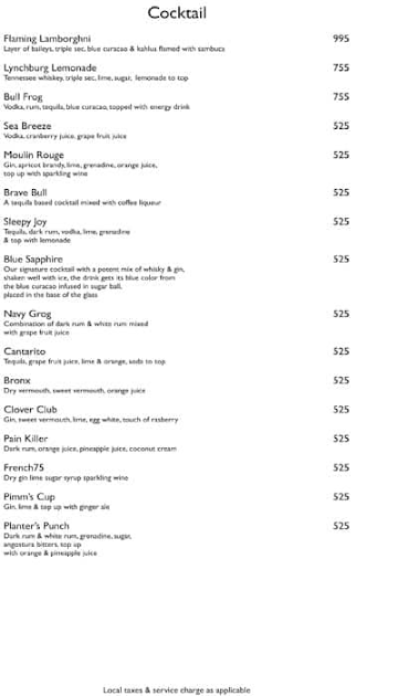 Ethyl Bar - Radisson Blu Hotel menu 