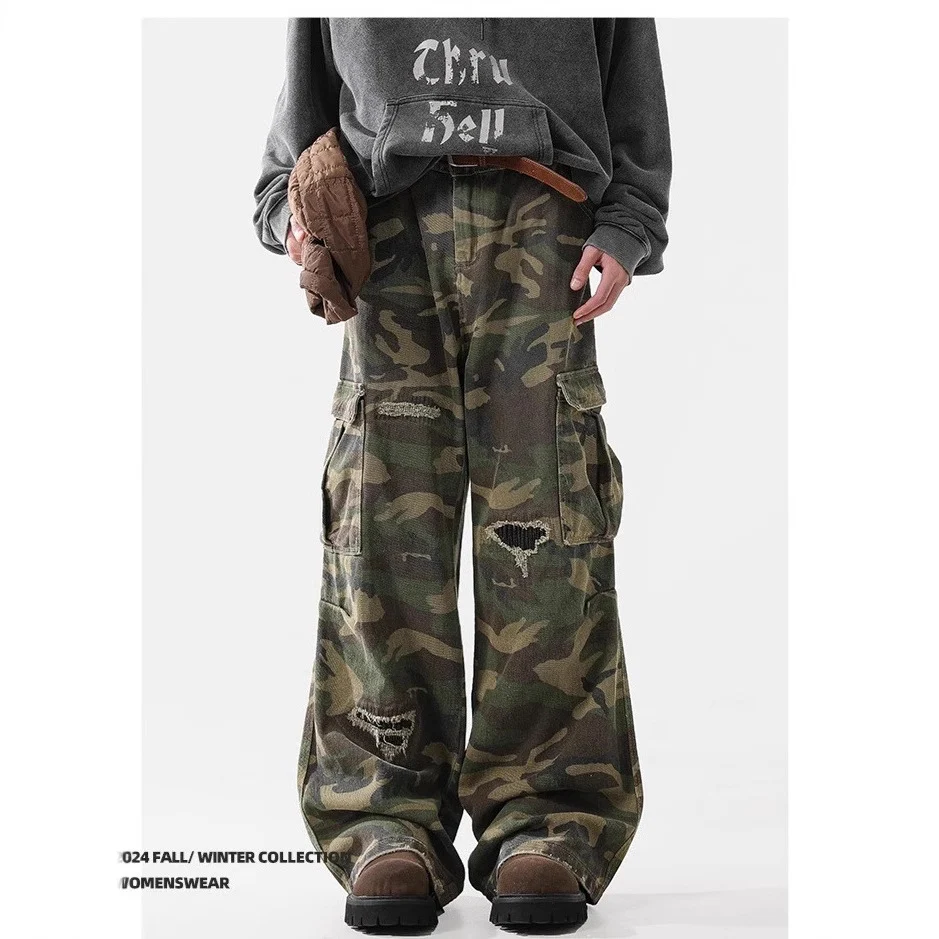 Herren American Casual Loose Hole Camouflage Hose für den lässigen Look. Bequem und stilvoll, ideal für Freizeitaktivitäten und Alltag. Freier Style.