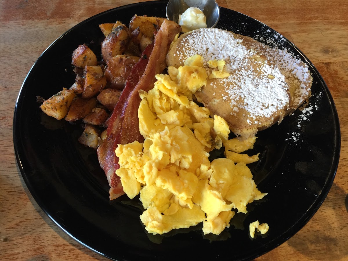 French toast eggs bacon potatoes